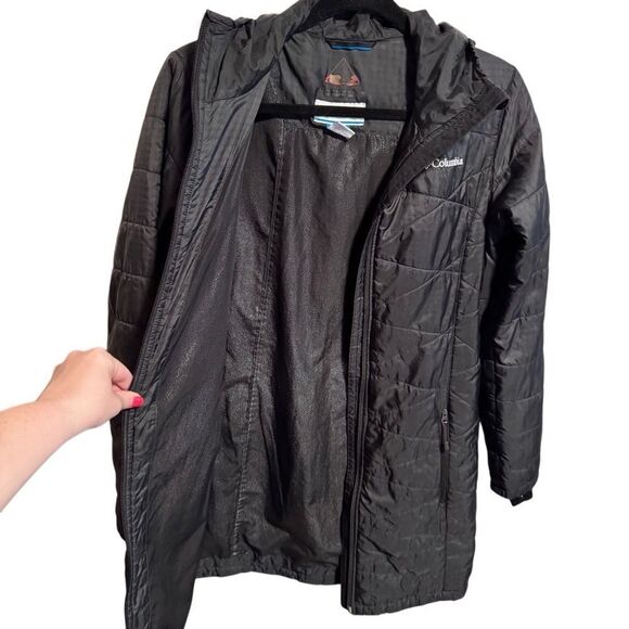 Columbia- Mighty Lite Black Long Line Hooded Puffer Jacket OmniHeat, Size Small - Picture 7 of 16